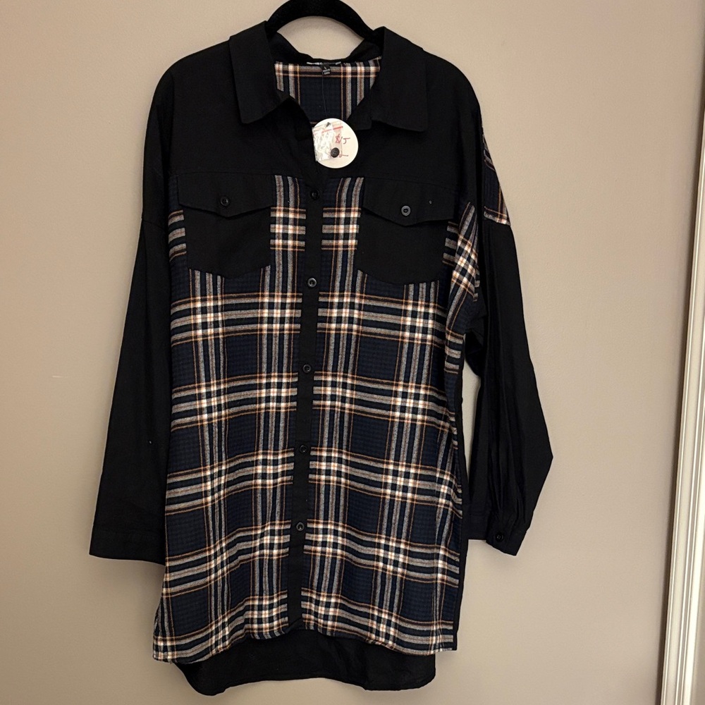 Black and Plaid Button-Up Shirt